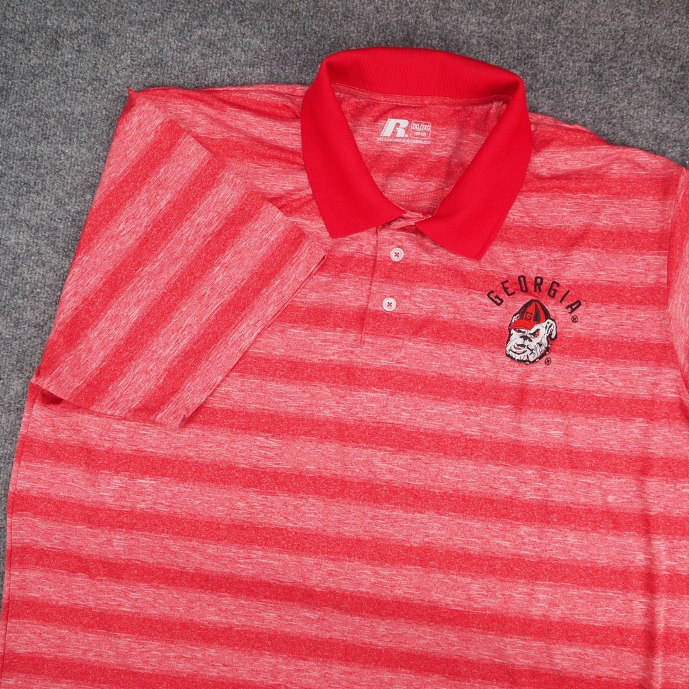Georgia Bulldogs Polo Mens 2XL Red Striped Short Sleeve Russell NCAA Gameday